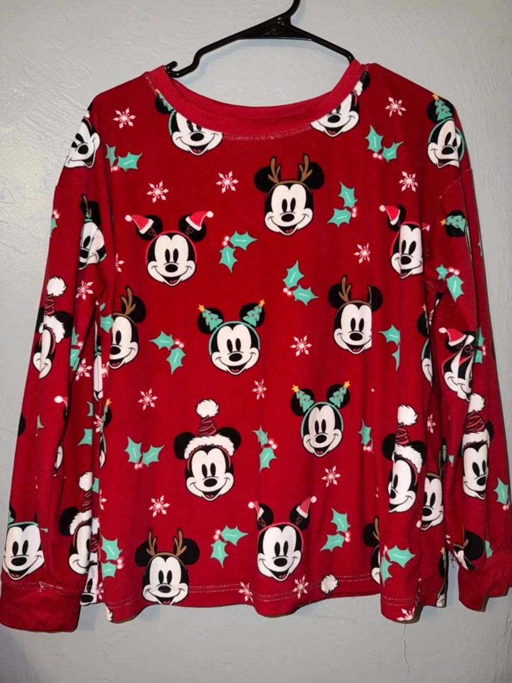 Disney Red Holiday Mickey Sleepwear Top & Bottom with Teal & White Accents - Picture 1 of 8